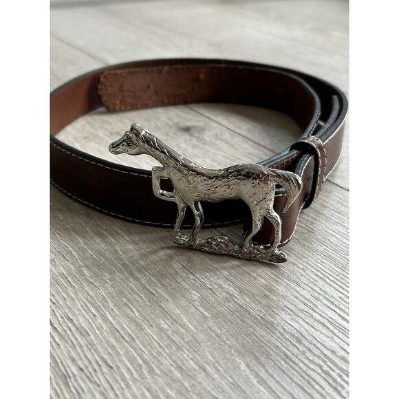 Lilo Collections Silver Horse Belt Buckle Brown Leather Belt Size Small Medium main image 5